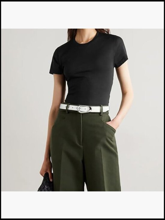 White Suede Belt with Silver Buckle for Women